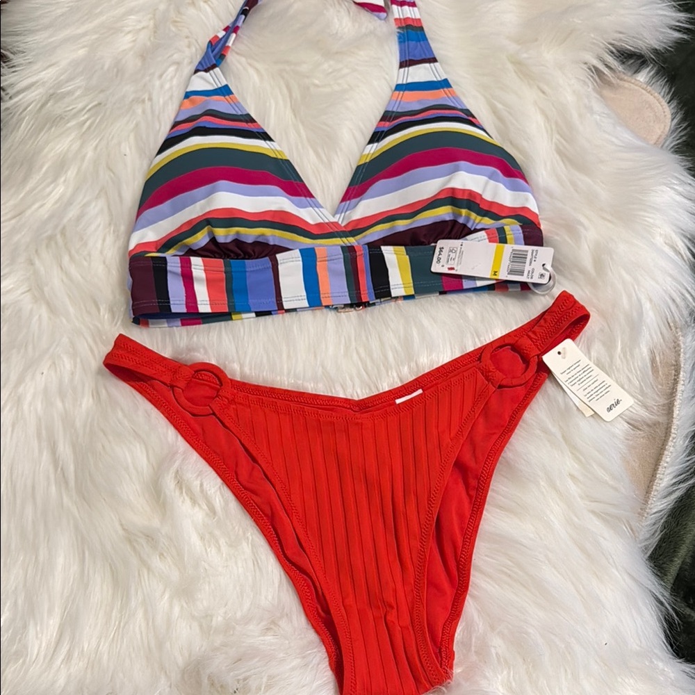 Anne Cole NWT M Colorful Striped TOP & Aerie L ribbed SEXY BOTTOMS Bikini Set